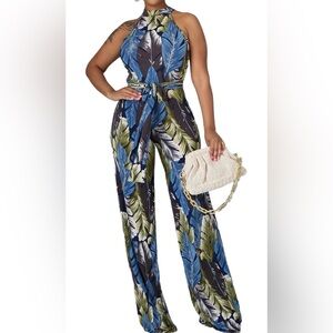 Tropical Leaf Print Jumpsuit